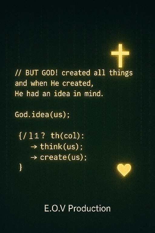 Creative code artwork declaring that God had an idea in mind