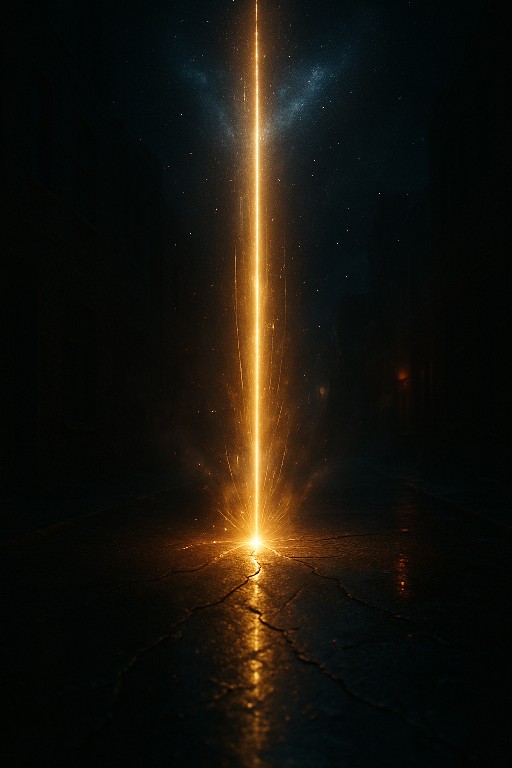 A golden beam of light meeting the earth